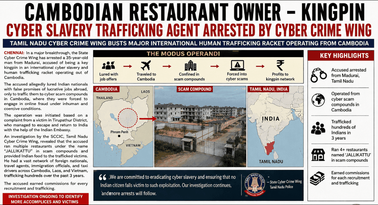 Cambodia's resturant chain owner arrested by Indian Cyber Police for involvement in illegal recruitment