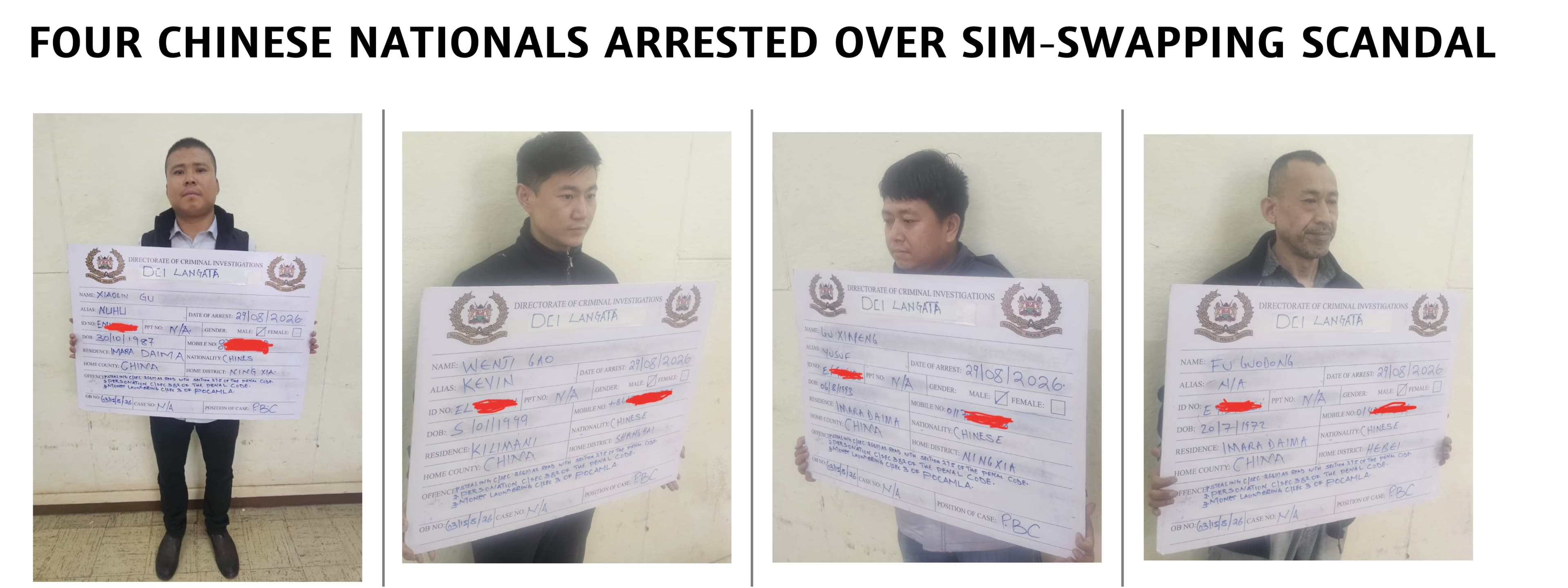 Four Chinese Nationals Arrested in Nairobi Over SIM-Swapping and Money-Laundering Scheme