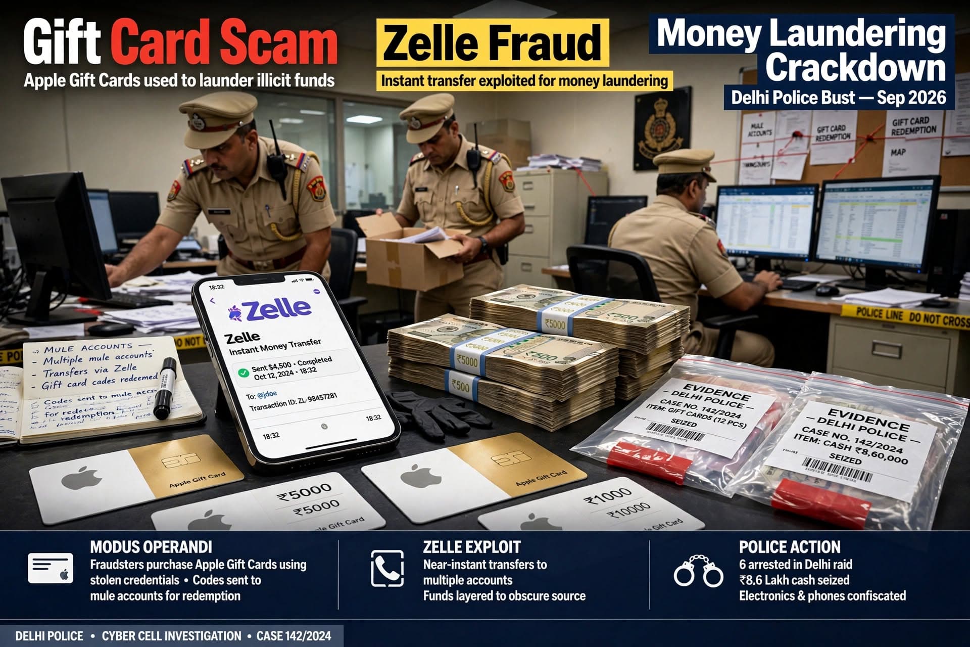 Zelle and Apple Gift Cards are used for laundering cybercrime proceeds, India's call centre raid reveals