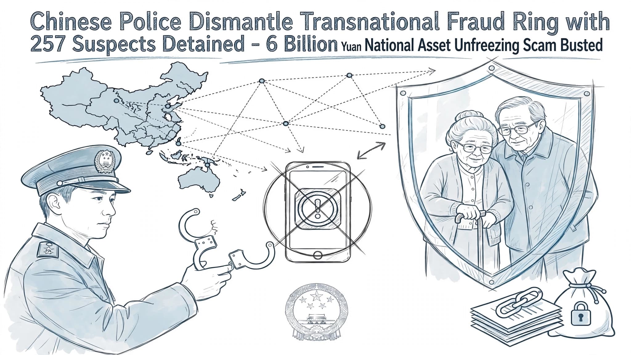 China dismantle 6 billion yuan (about US$888–895 million) National-Asset Unfreezing fraud ring — 257 detained